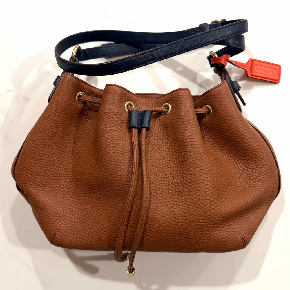 Brown Leather Drawstring Bag
